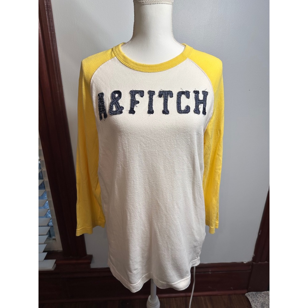 Abercrombie & Fitch Vintage  Muscle Fit Baseball Tee Yellow White Raglan Shirt M